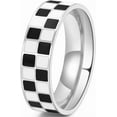 thumbnail image 1 of 6mm Stainless Steel Checkerboard Chess Pattern Wedding Band Biker Statement Ring, 1 of 2