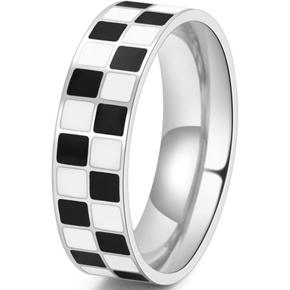 6mm Stainless Steel Checkerboard Chess Pattern Wedding Band Biker ...