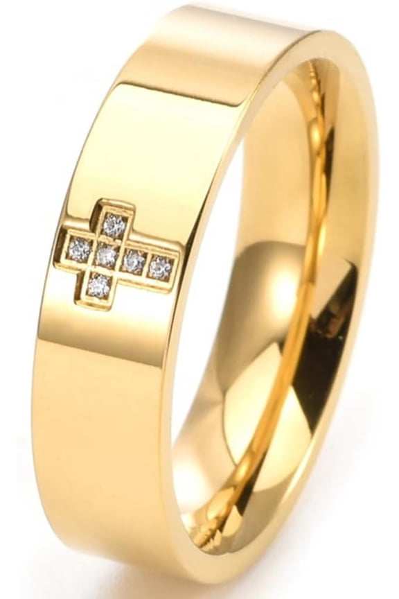 6mm Stainless Steel Christian Cross Religious Wedding Band Statement Anniversary Ring