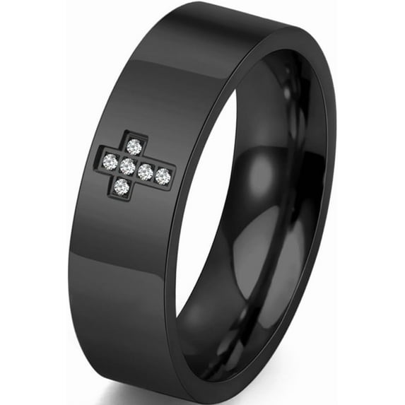 6mm Stainless Steel Christian Cross Religious Wedding Band Statement Anniversary Ring