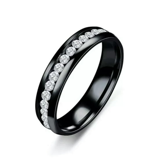 6mm Stainless Steel Engagement Cz Band Men Women Wedding Ring Silver/Gold/Black