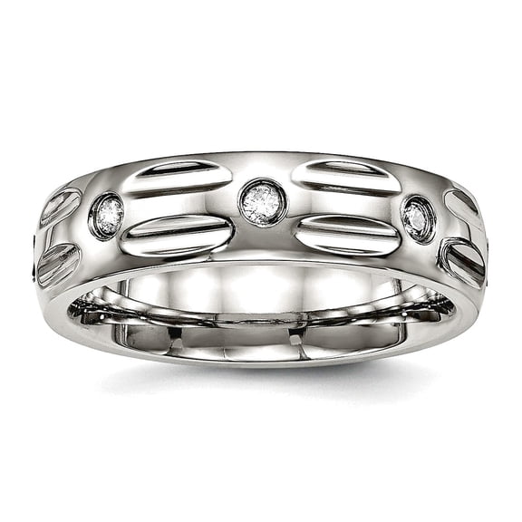 6mm Stainless Steel Polished Grooved Cubic Zirconia Ring Size 11 Ring for Women