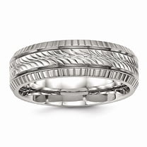 6mm Stainless Steel Polished Grooved and Textured Ring - Size 11.5