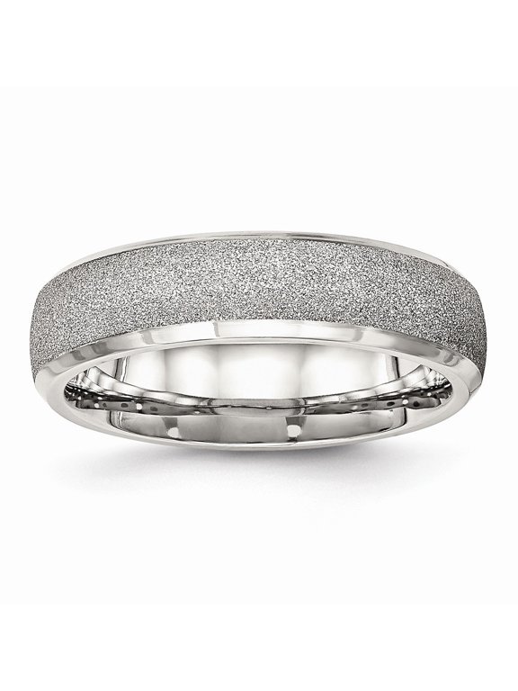 6mm Stainless Steel Polished Laser Cut Ring - Size 8