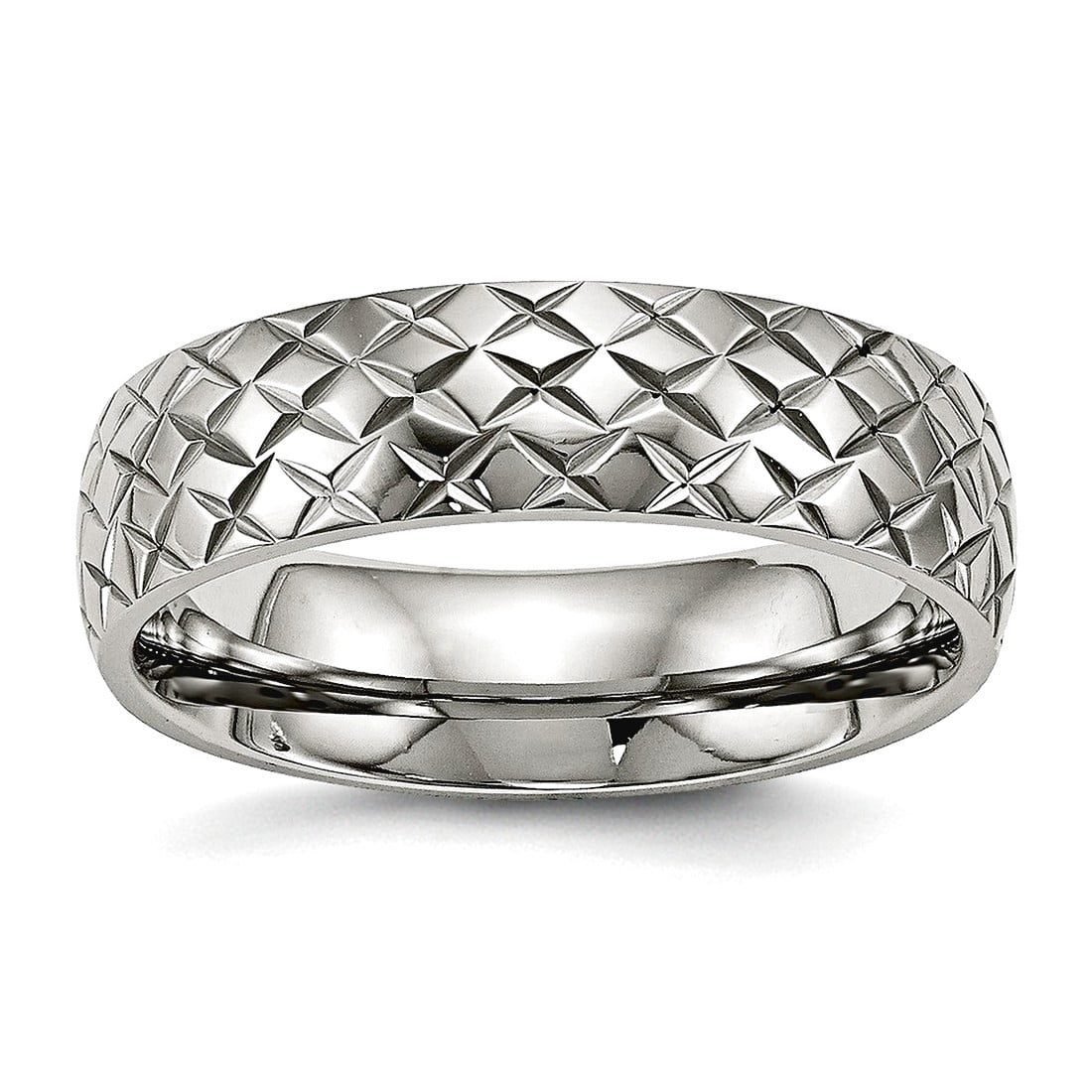 6mm Stainless Steel Polished Textured Ring Size 10 Ring for Women
