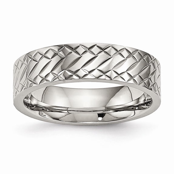 6mm Stainless Steel Polished Textured Ring - Size 8