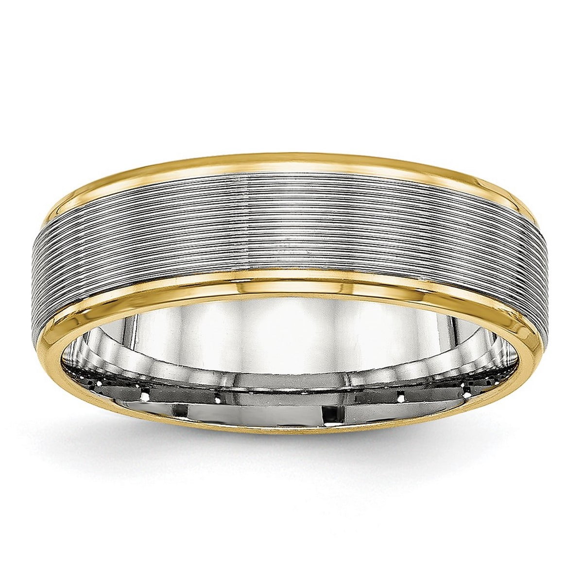 6mm Stainless Steel Polished Yellow Ip Grooved Ring Size 7.5 - Ring for ...