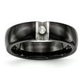 thumbnail image 1 of 6mm Stainless Steel Polished and Laser Cut Black Ceramic Cubic Zirconia Ring - Size 6, 1 of 2