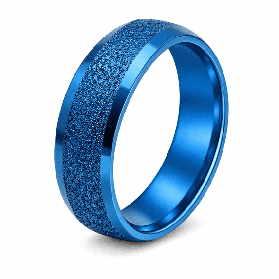 Blue 6mm Stainless Steel Wedding Band Ring for Women or Men by Ginger Lyne Size 8