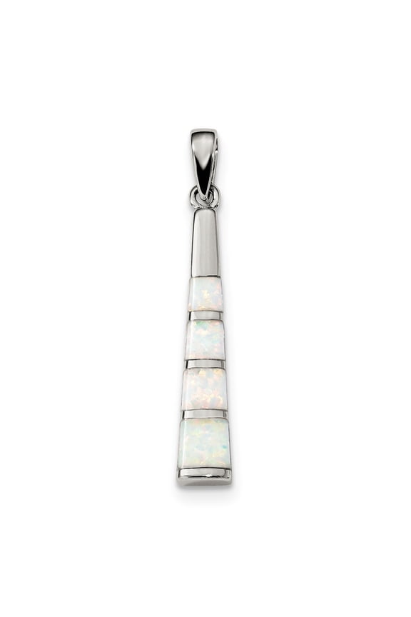 6mm Sterling Silver Rhodium-plated White Simulated Opal Bar Pendant