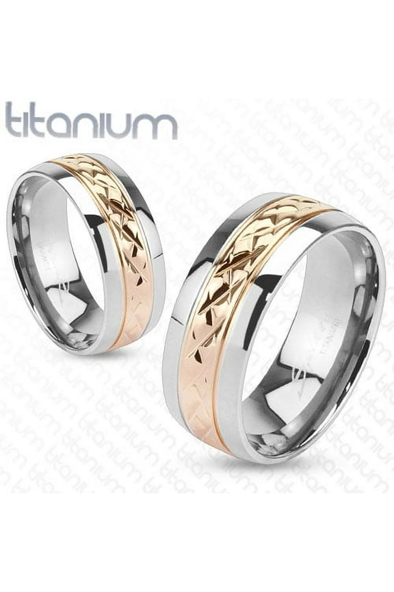 6mm Strip Rose Gold IP Solid Titanium Band Ring Wedding Band Women's Ring (SIZE: 5)