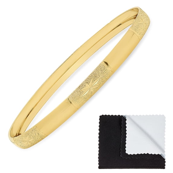 6mm Textured 14k Yellow Gold Plated Round Stackable Bangle Bracelet, 8 inches + Gift Box