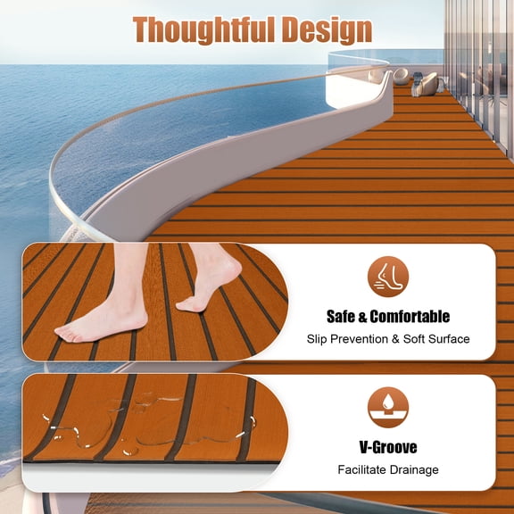6mm Thick 106''x35'' Wood Brown Eva Foam Faux Teak Marine Mat for Luxury Yachts, RVs and Boats