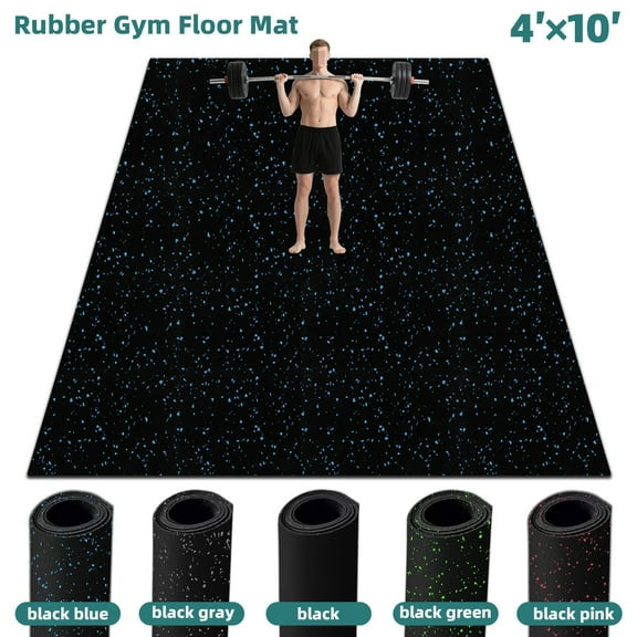 6mm Thick Gym Floor Mats Rubber Gym Flooring Roll Equipment Mats 4x10ft, Shock Absorption Sound Insulation Ideal for Gym Home Garage Basement