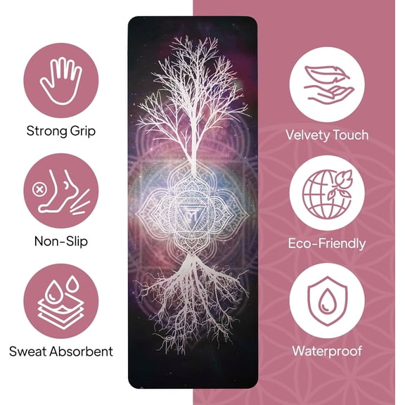 6mm Thick Yoga Mat 72"x24", Non Slip Floor Mat + Tree of Life Root Chakra Design + Portable Carry Strap + Ideal for Yoga Pilates Hot Workouts