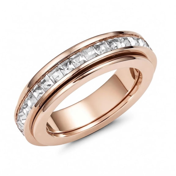 6mm Titanium Fidget Rings for Women Anxiety Relasing, Full Cubic Zirconia Ring Eternity Wedding Band Ring Love Statement Jewelry, Hypoallergenic Stainless Steel Gold Rings for Women No Tarnish