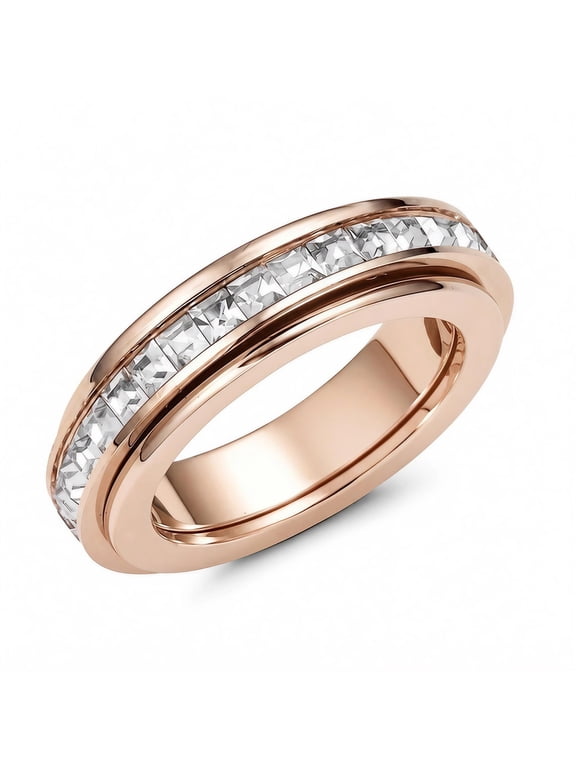 6mm Titanium Fidget Rings for Women Anxiety Relasing, Full Cubic Zirconia Ring Eternity Wedding Band Ring Love Statement Jewelry, Hypoallergenic Stainless Steel Gold Rings for Women No Tarnish