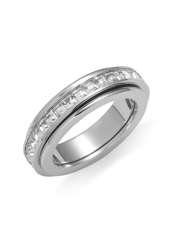 6mm Titanium Fidget Rings for Women Anxiety Relasing, Full Cubic Zirconia Ring Eternity Wedding Band Ring Love Statement Jewelry, Hypoallergenic Stainless Steel Gold Rings for Women No Tarnish
