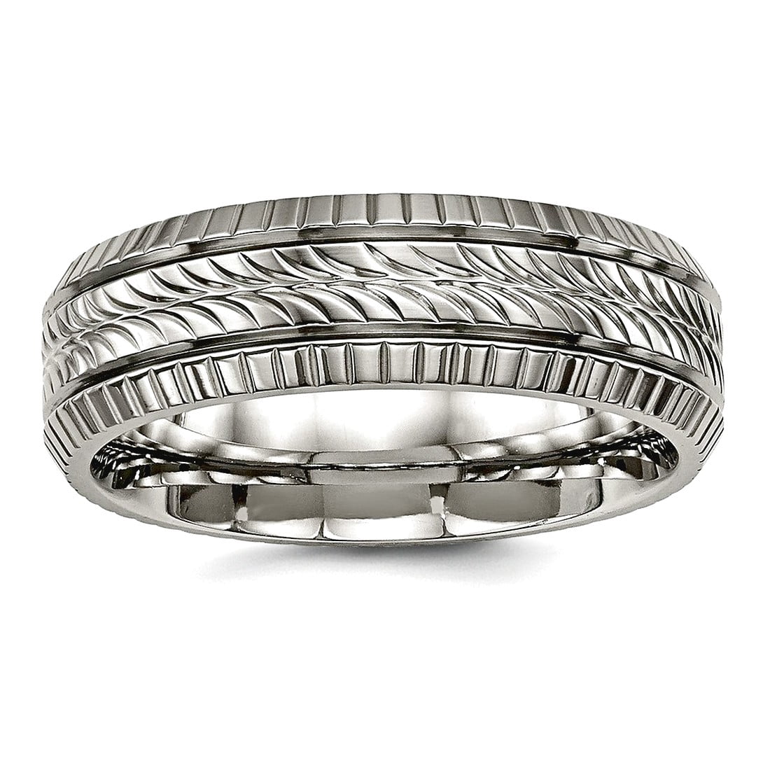 6mm Titanium Polished Grooved and Textured Ring Size 9 Ring for Women