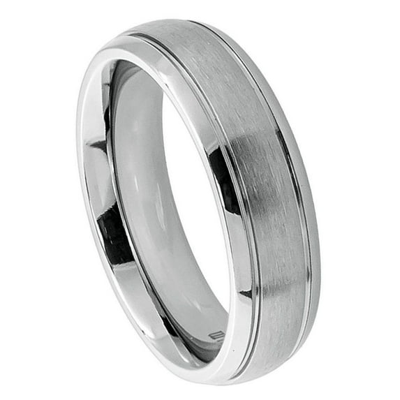 6mm Titanium Ring Domed Brushed Center High Polish Ridged EdgeWedding band Ring for Men and Ladies
