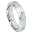 thumbnail image 1 of 6mm Titanium Ring White IP Plated Brushed Center with 6 CZs, Shiny Stepped Edge Wedding band Ring for Men and Ladies, 1 of 6