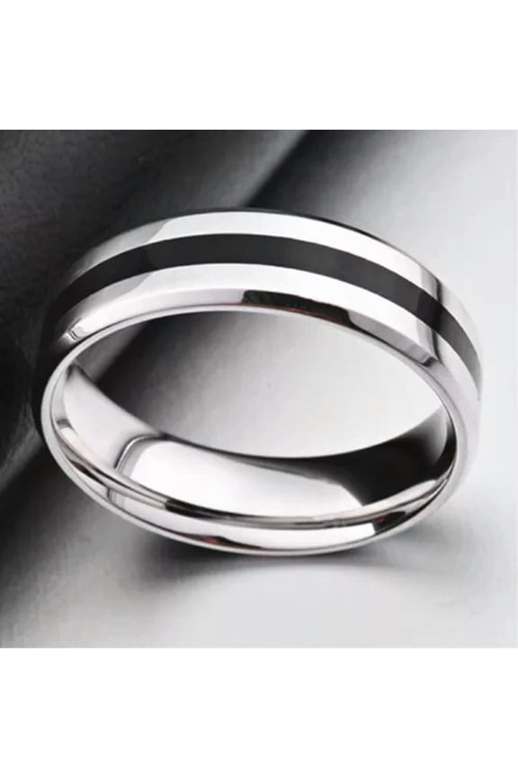 6mm Titanium Steel Men's Black Silver Bands Wedding Ring Size 7/8/9/10/11