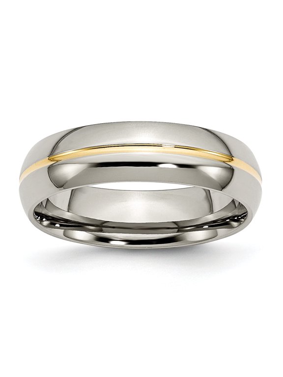 6mm Titanium and Grooved Yellow Stripe Band