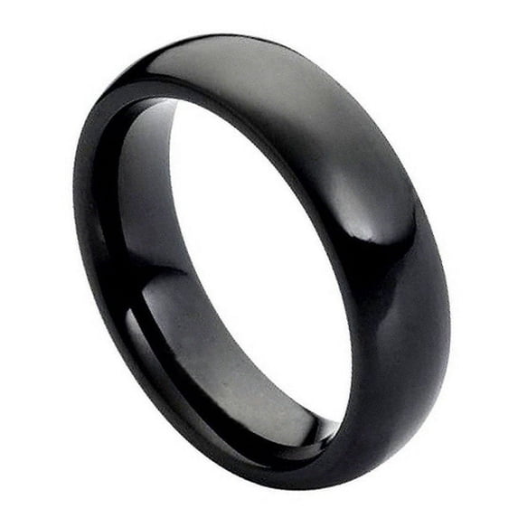 6mm Tungsten Carbide Black Enamel Domed Wedding Band Ring For Men Or Ladies