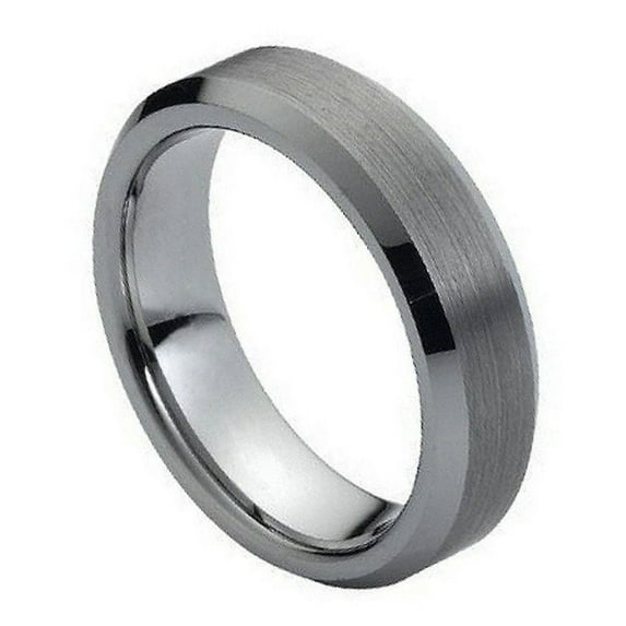 6mm Tungsten Carbide Brushed Center Beveled Edge Wedding Band Ring For Men or Ladies