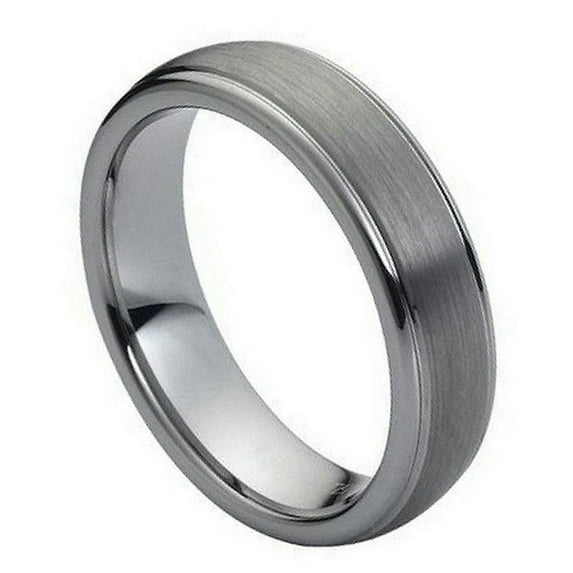 6mm Tungsten Carbide Brushed Center Stepped Edge Wedding Band Ring For Men or Ladies