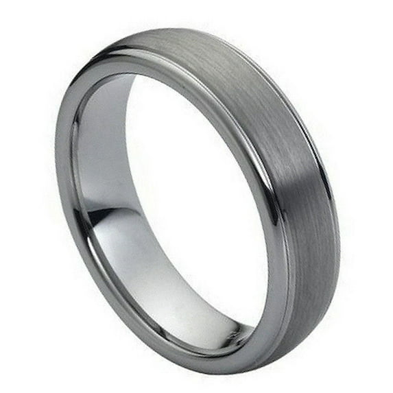 6mm Tungsten Carbide Brushed Center Stepped Edge Wedding Band Ring For Men or Ladies