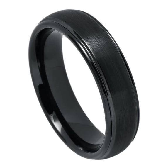 6mm Tungsten Carbide Domed Black IP Plated Brushed Center High Polished Grooved EdgeWedding band Ring for Men and Ladies