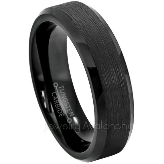 6mm Tungsten Ring - Brushed Finish Black IP Comfort Fit Tungsten Carbide Ring - Ladies Tungsten Anniversary Ring - TN168s7.5