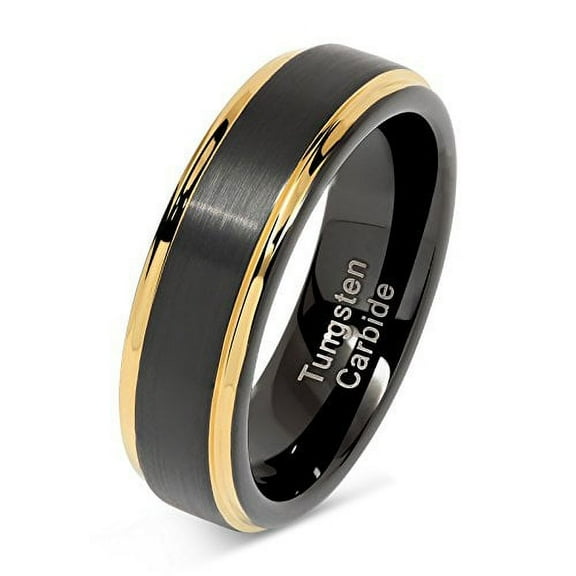 6mm Tungsten Rings for Men Women Two Tone Black Gold Wedding Band Engagement Size 6-13 (Tungsten, 7)