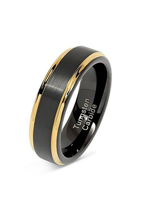 6mm Tungsten Rings for Men Women Two Tone Black Gold Wedding Band Engagement Size 6-13 (Tungsten, 7)