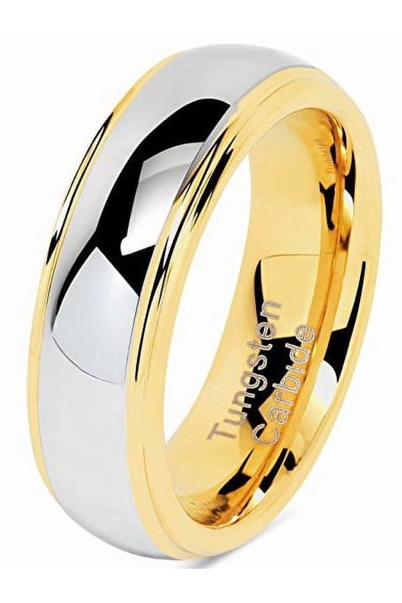 6mm Tungsten Rings for Men Women Wedding Band Two Tones Gold Silver Engagement Size 5-13 (Tungsten, 10)