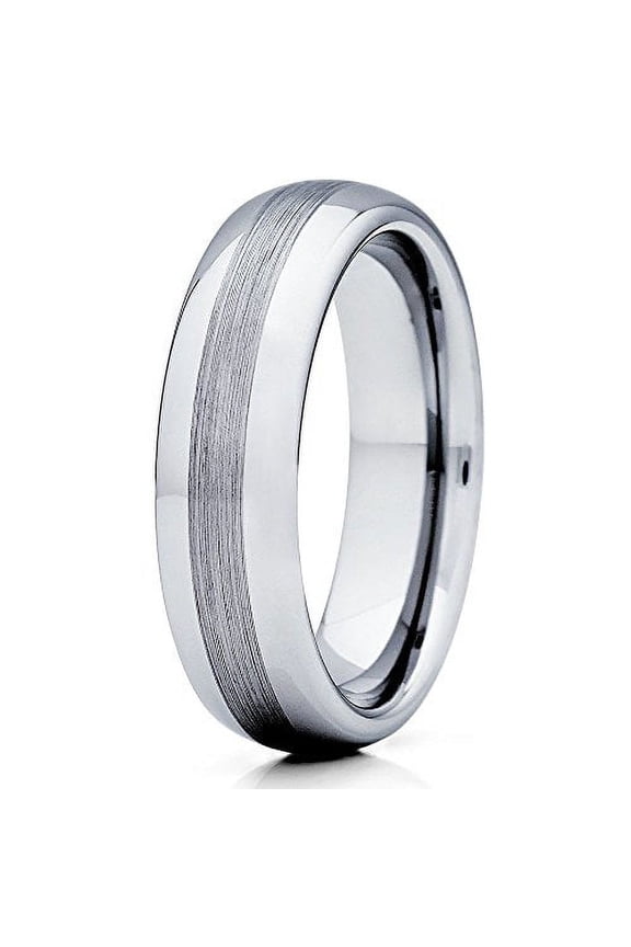 6mm Tungsten Wedding Band Brushed Silver Tungsten Ring Tungsten Carbide Ring Dome Men & Women Comfort Fit