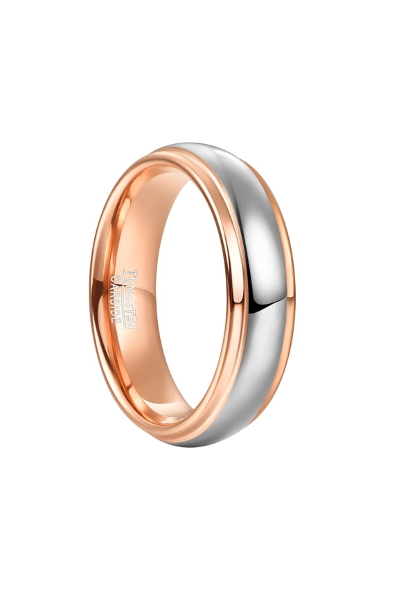 6mm Unisex Rose Gold and Silver Two-Tone Tungsten Rings Wedding Band Step Edges Dome Style