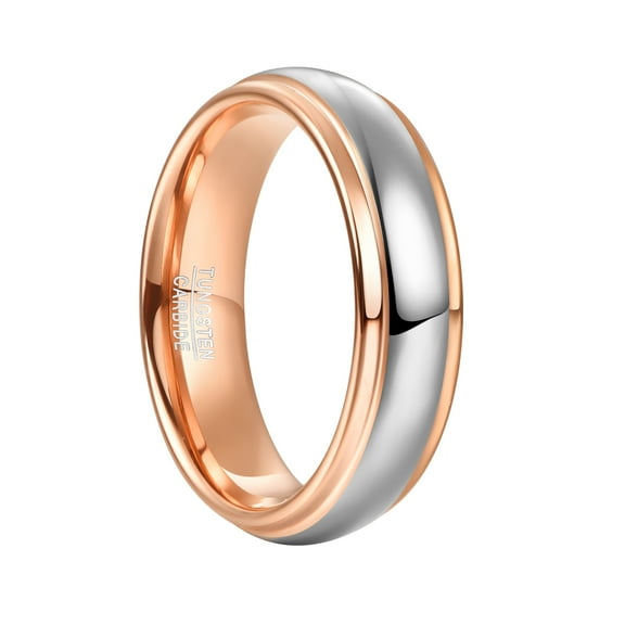 6mm Unisex Rose Gold and Silver Two-Tone Tungsten Rings Wedding Band Step Edges Dome Style