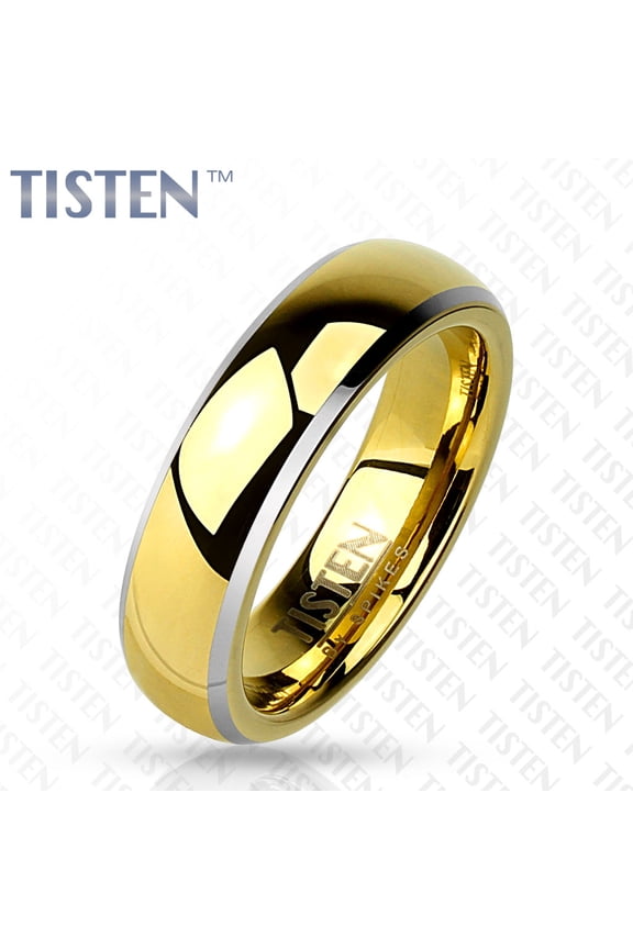 6mm Wedding Band Centered Gold IP Dome Beveled Edge Tisten (Tungsten+Titanium) (SIZE: 6)