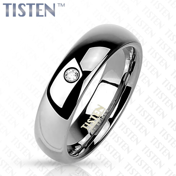 6mm Wedding Band Glossy Mirror Polished Dome w/CZ Tisten (Tungsten+Titanium) Ring (SIZE: 9)