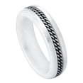 thumbnail image 1 of 6mm White Ceramic with Double Rope Stainless Steel Inlay Wedding Band Ring For Men Or Ladies, 1 of 4