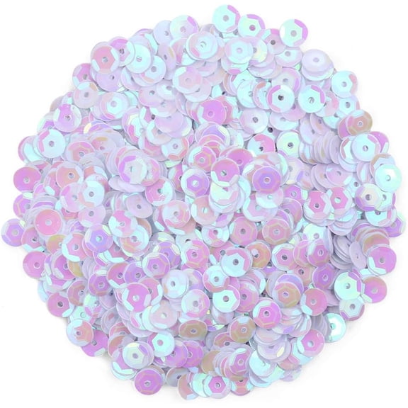 6mm White Iridescent Cupped Sequins,TGY 7200 Pcs Loose Sequins Bulk,Embroidery Spangles with Holes for DIY Crafts Sewing Wedding Christmas Jewelry Making Nail Arts Crafts