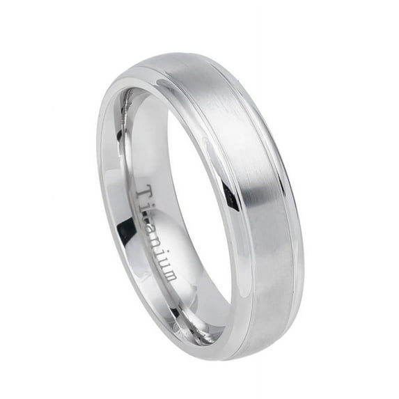 6mm White Titanium Step Edge Domed Brushed Center Wedding Band Ring For Men Or Ladies