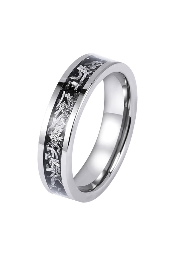 6mm Wide Flat Tungsten Gold Ring Inlaid with Meteorite Jewelry