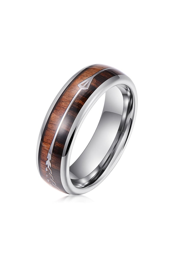 6mm Wide Men's and Women's Simple Fish Bone Arrow Wood Grain Steel Color Tungsten Steel Ring