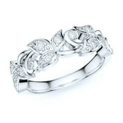 PRSTANI 6mm Wide Sterling Silver Fligree Leaves Petals Simulated Round Brilliant Cut Diamonds Wedding Ring (6)