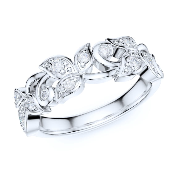 6mm Wide Sterling Silver Fligree Leaves Petals Simulated Round Brilliant Cut Diamonds Wedding Ring (6)