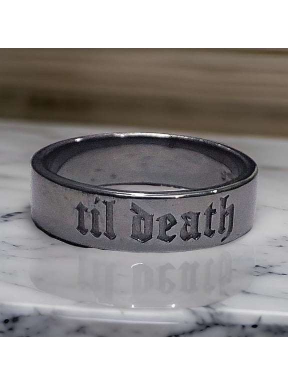6mm Wide Til Death Black Rhodium Band Ring | Promise Ring | Anniversary Wedding Ring | Stacking Band | Gift for Her/Him- 925 Sterling Silver