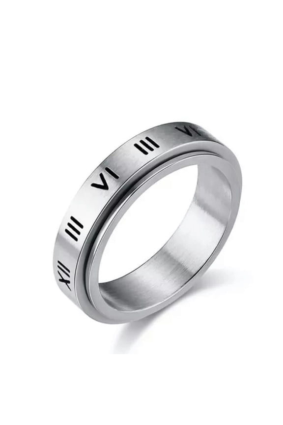 6mm Women's Black Gold Silver Roman Numerals Band Stainless Steel Ring Size 6-9